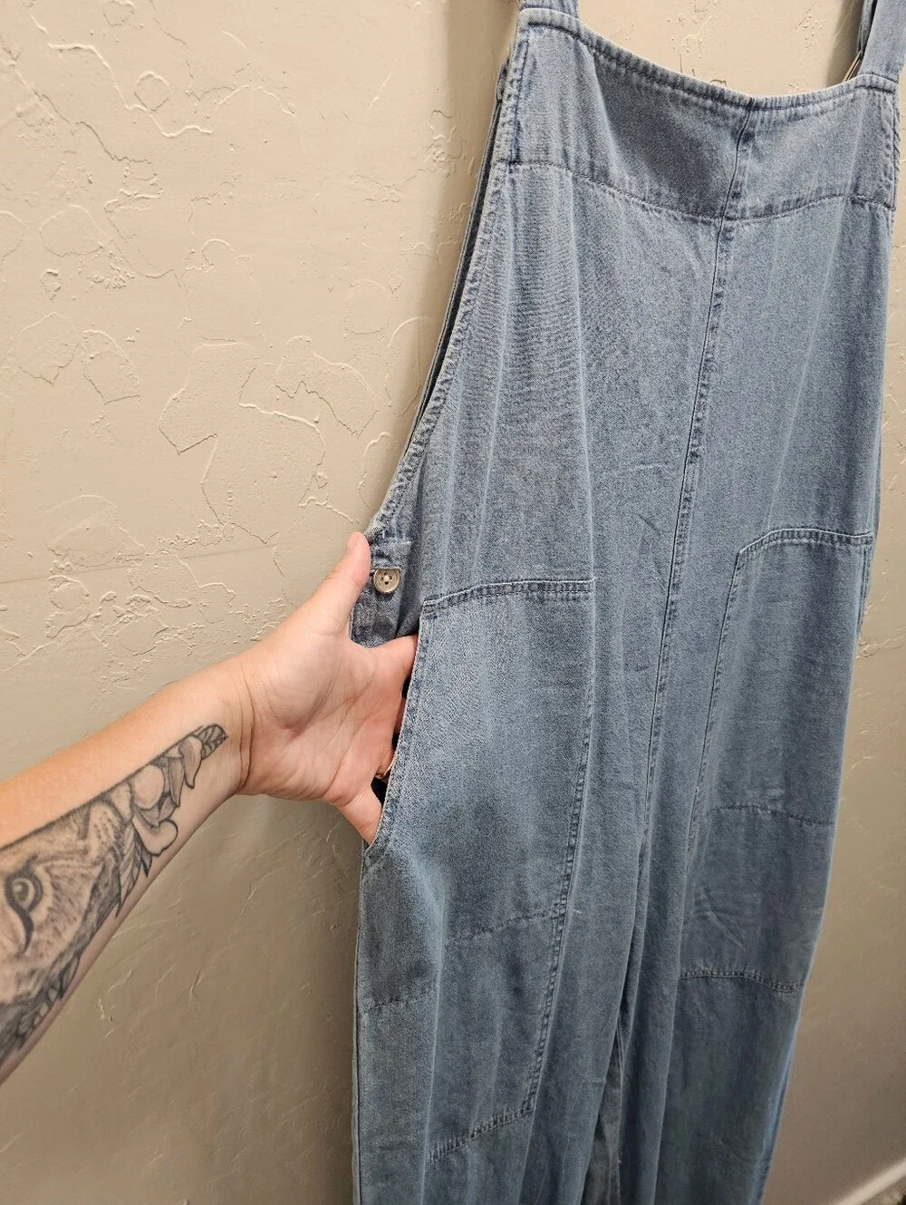 Light Blue Denim Wide-Leg Overalls for Women
